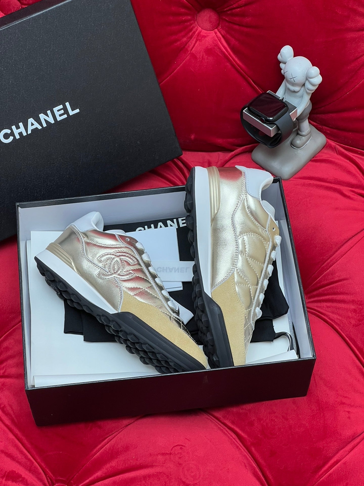 cc low sneaker gold metalic quilted calfskin