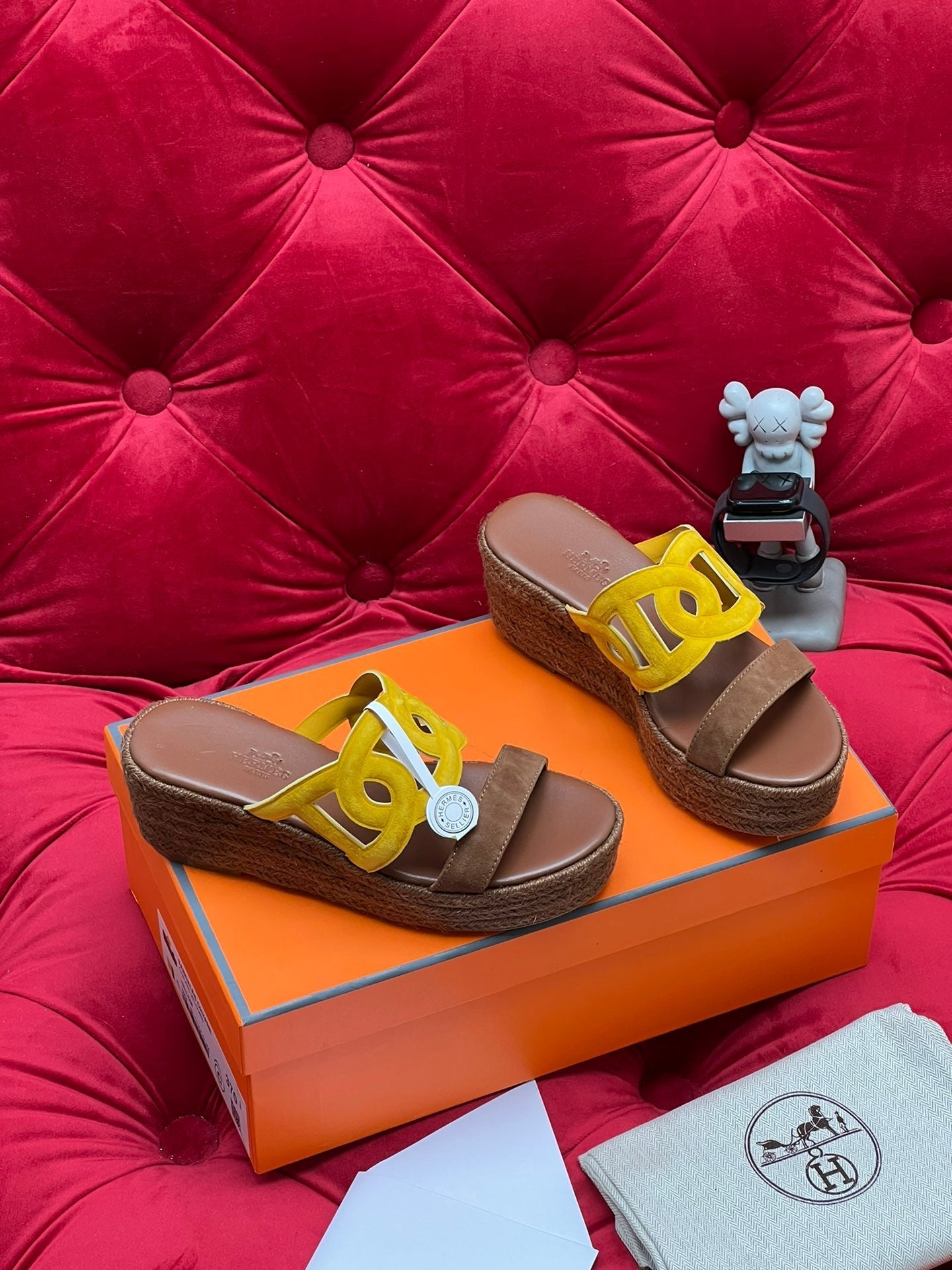 HM Lthea Espadrille Brown Chocolate Mix Yellow Suede And Jute Rope 969492