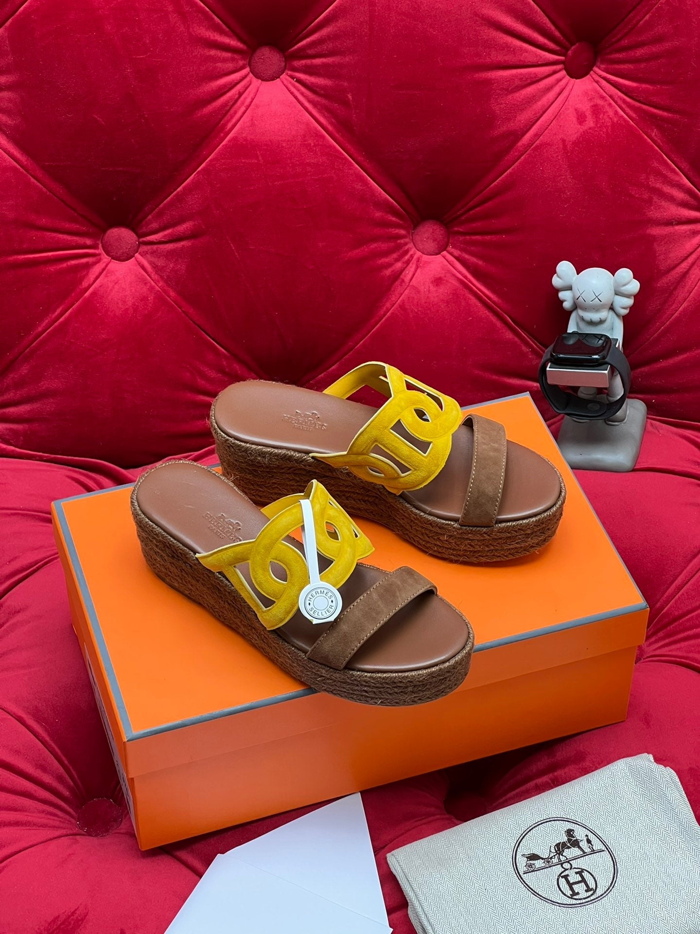 HM Lthea Espadrille Brown Chocolate Mix Yellow Suede And Jute Rope 969492