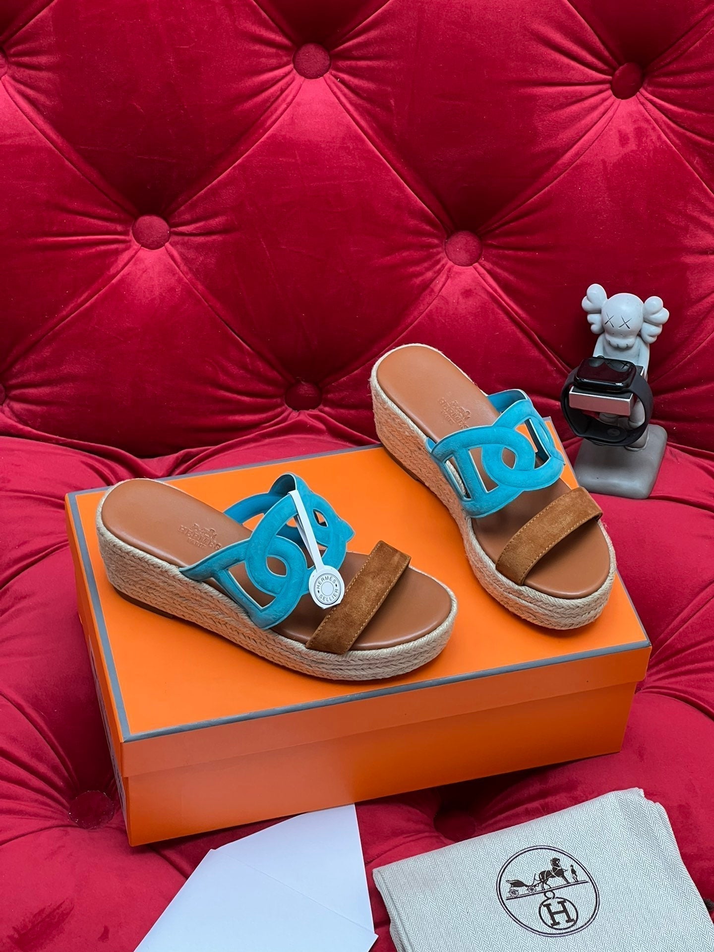 HM Lthea Espadrille Brown Mix Blue Suede And Jute Rope 969490