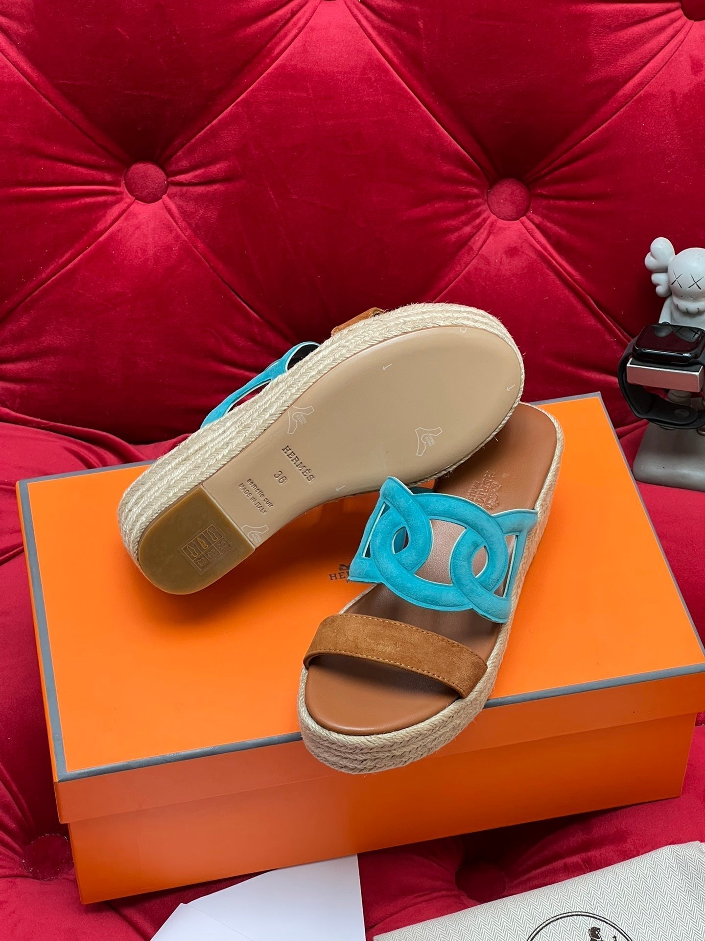 HM Lthea Espadrille Brown Mix Blue Suede And Jute Rope 969490