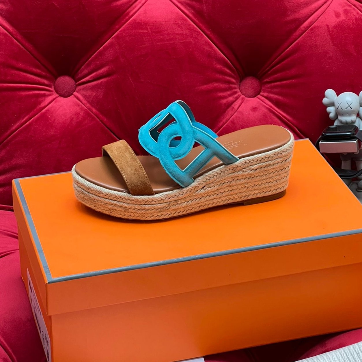 HM Lthea Espadrille Brown Mix Blue Suede And Jute Rope 969490