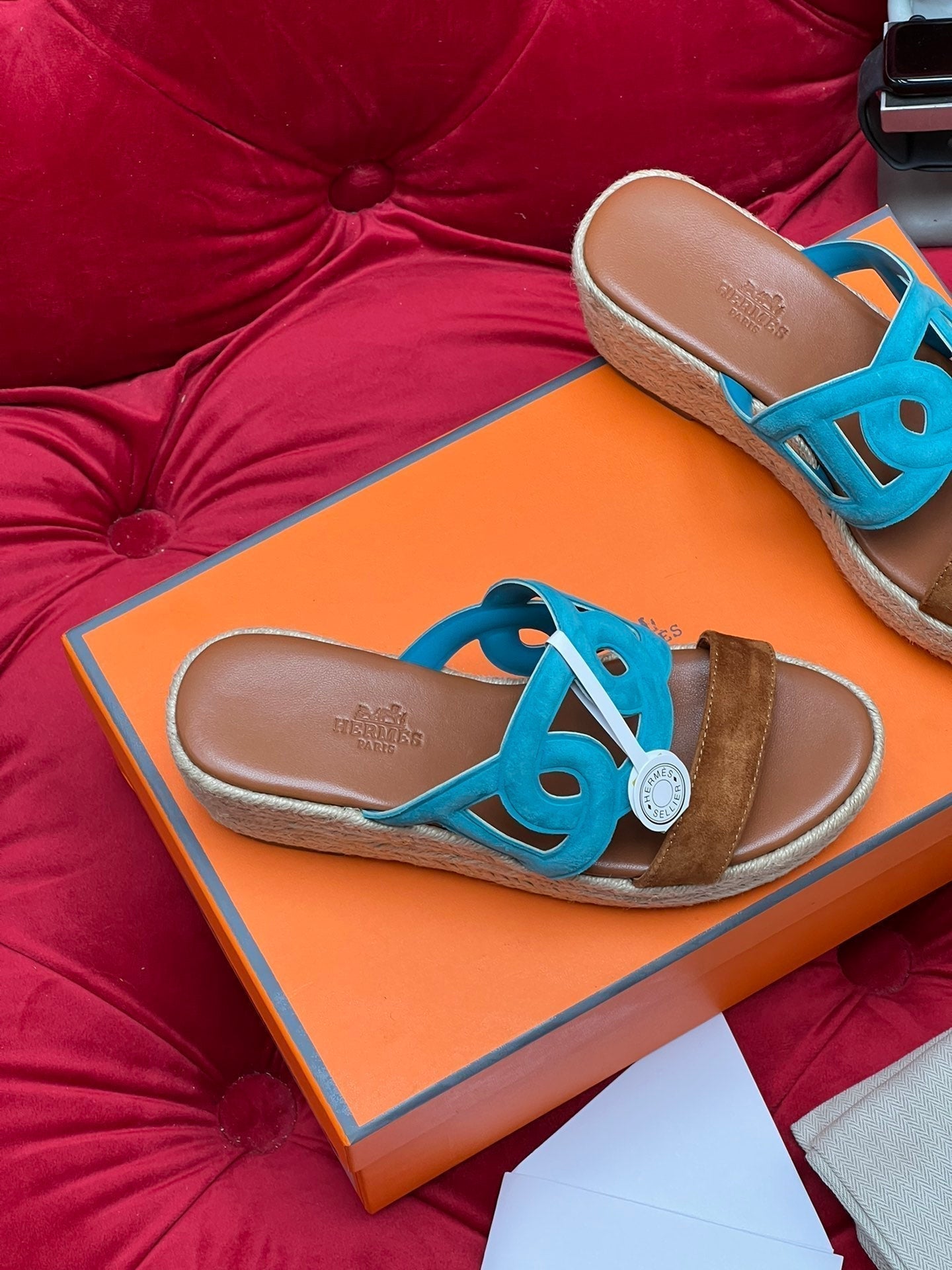 HM Lthea Espadrille Brown Mix Blue Suede And Jute Rope 969490