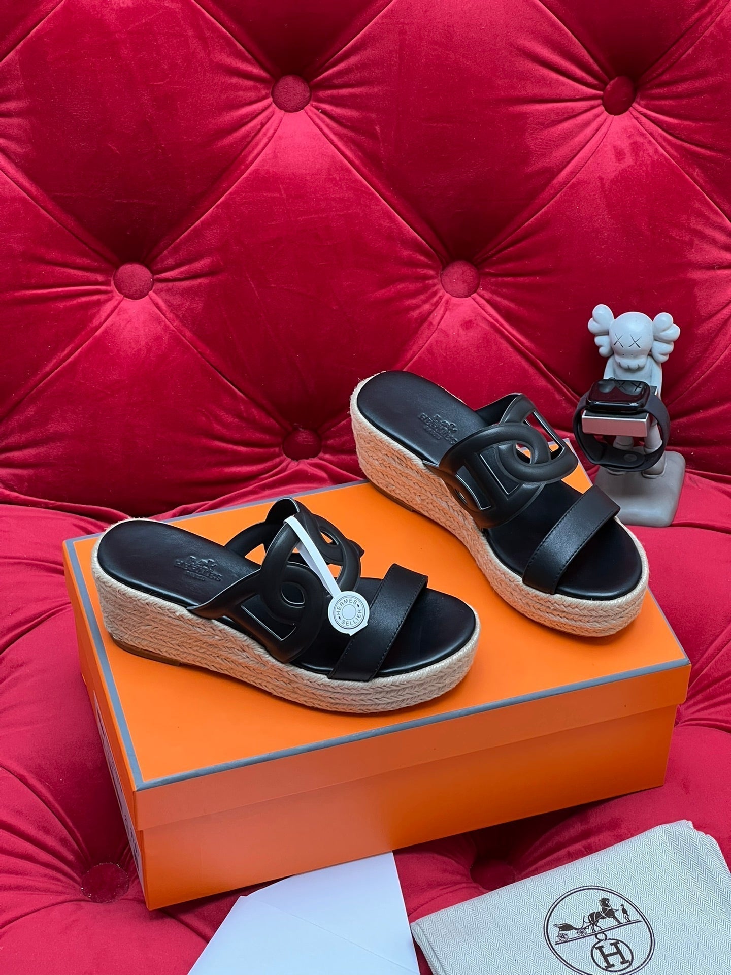 HM Lthea Espadrille Black Calfskin And Jute Rope 969498