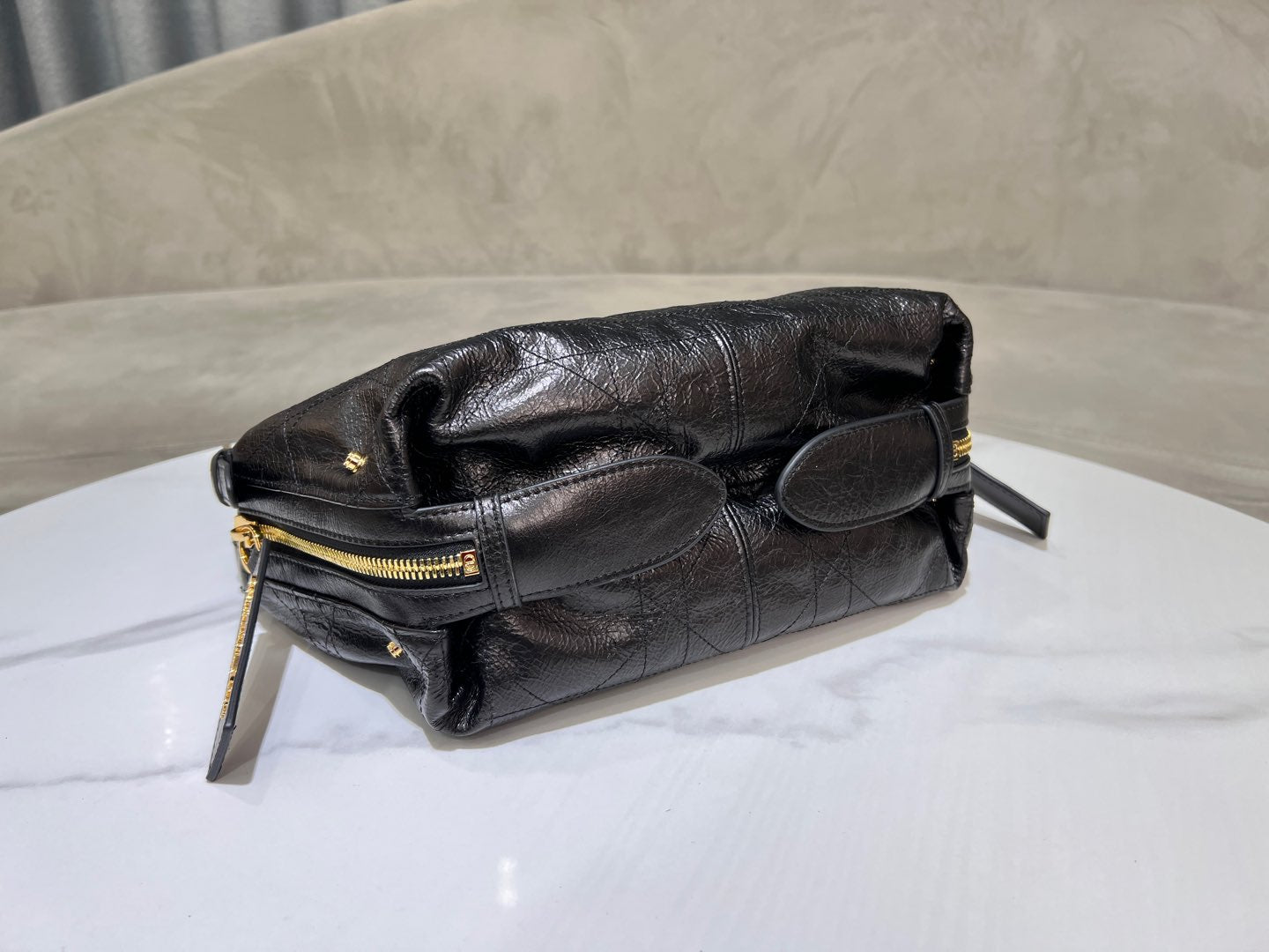 CD  Hobo Bag 23 With Chain Black Wrinkled Calfskin