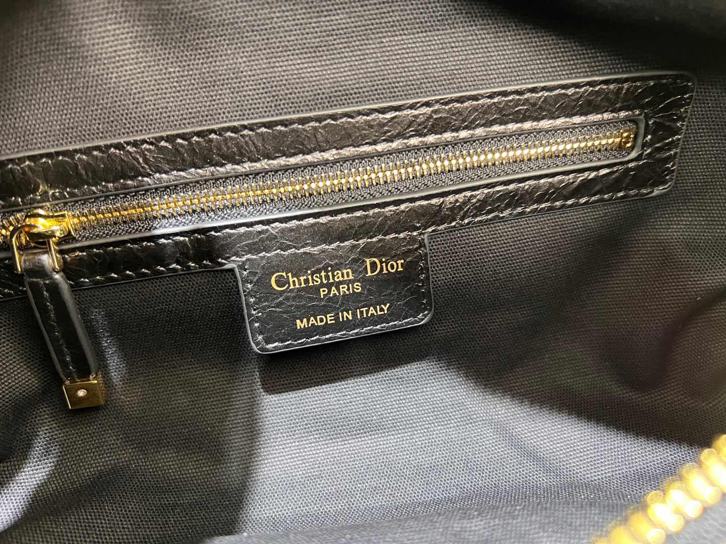 CD  Hobo Bag 23 With Chain Black Wrinkled Calfskin