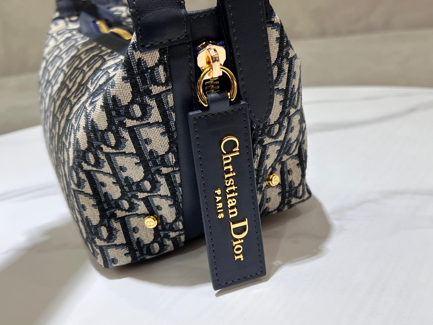 CD Jacquard Hobo Bag 23 With Chain Dark Blue White Canvas