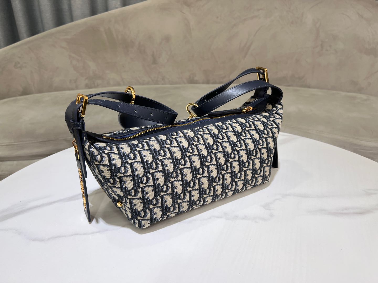CD Jacquard Hobo Bag 23 With Chain Dark Blue White Canvas
