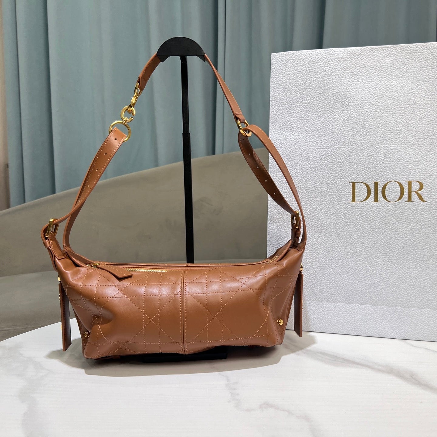 CD  Hobo Bag 23 With Chain Brown Calfskin