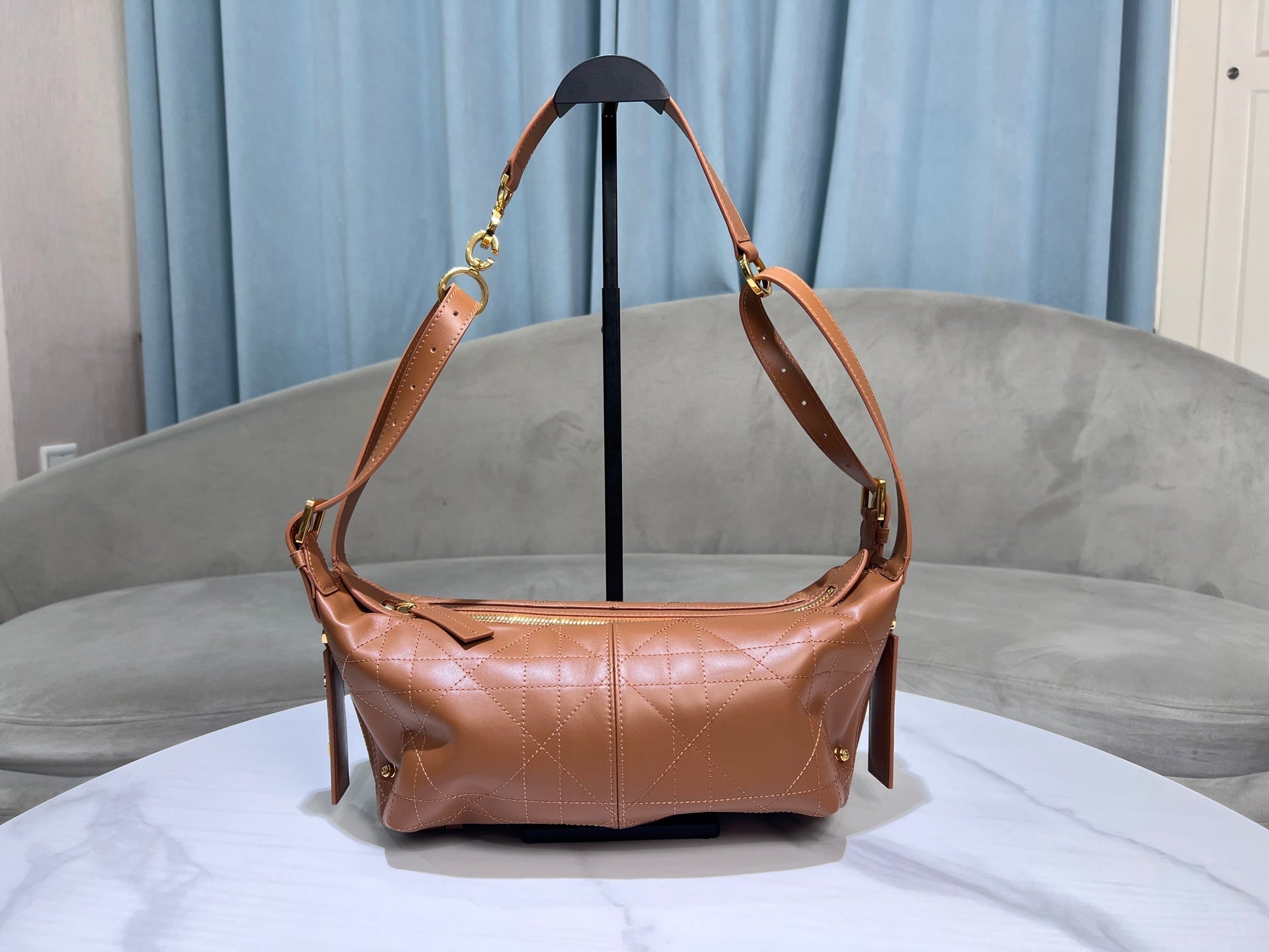 CD  Hobo Bag 23 With Chain Brown Calfskin
