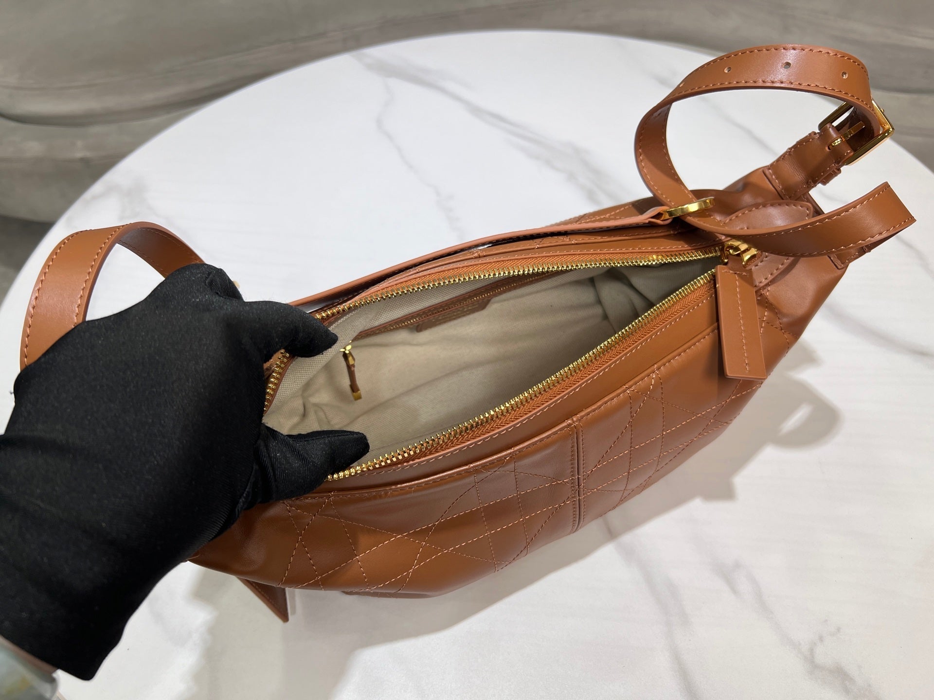 CD  Hobo Bag 23 With Chain Brown Calfskin