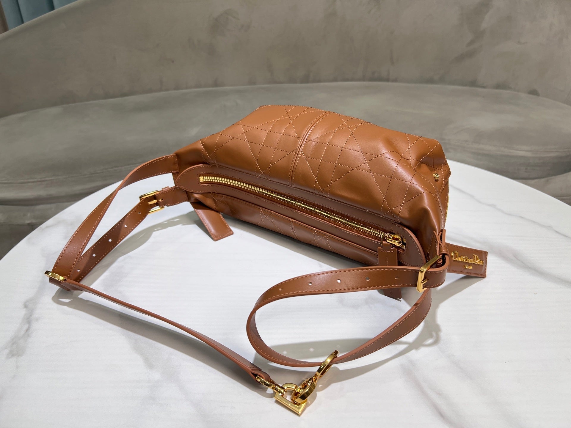 CD  Hobo Bag 23 With Chain Brown Calfskin