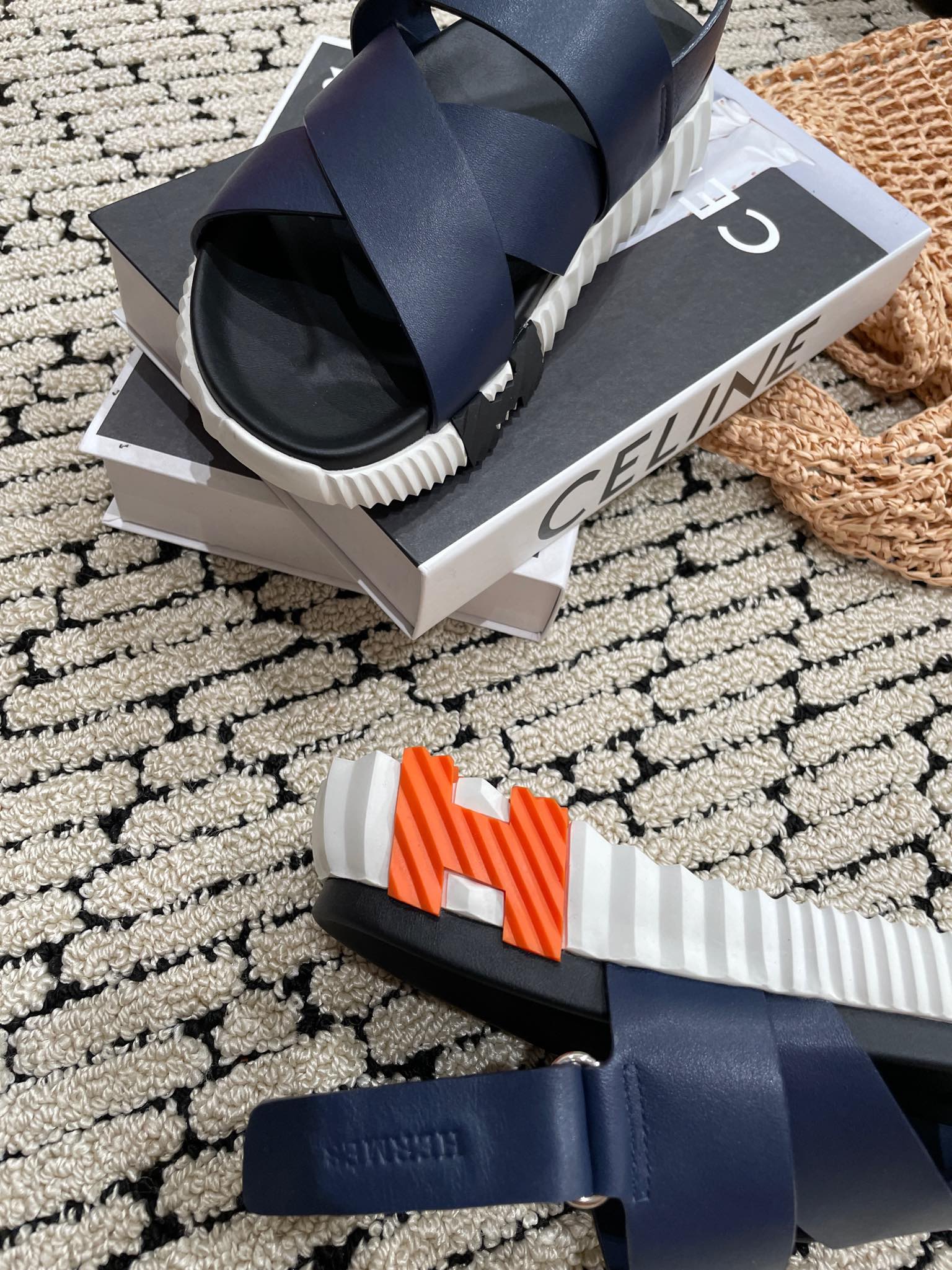 ELECTRIC SANDAL BLACK MIX NAVY CALFSKIN