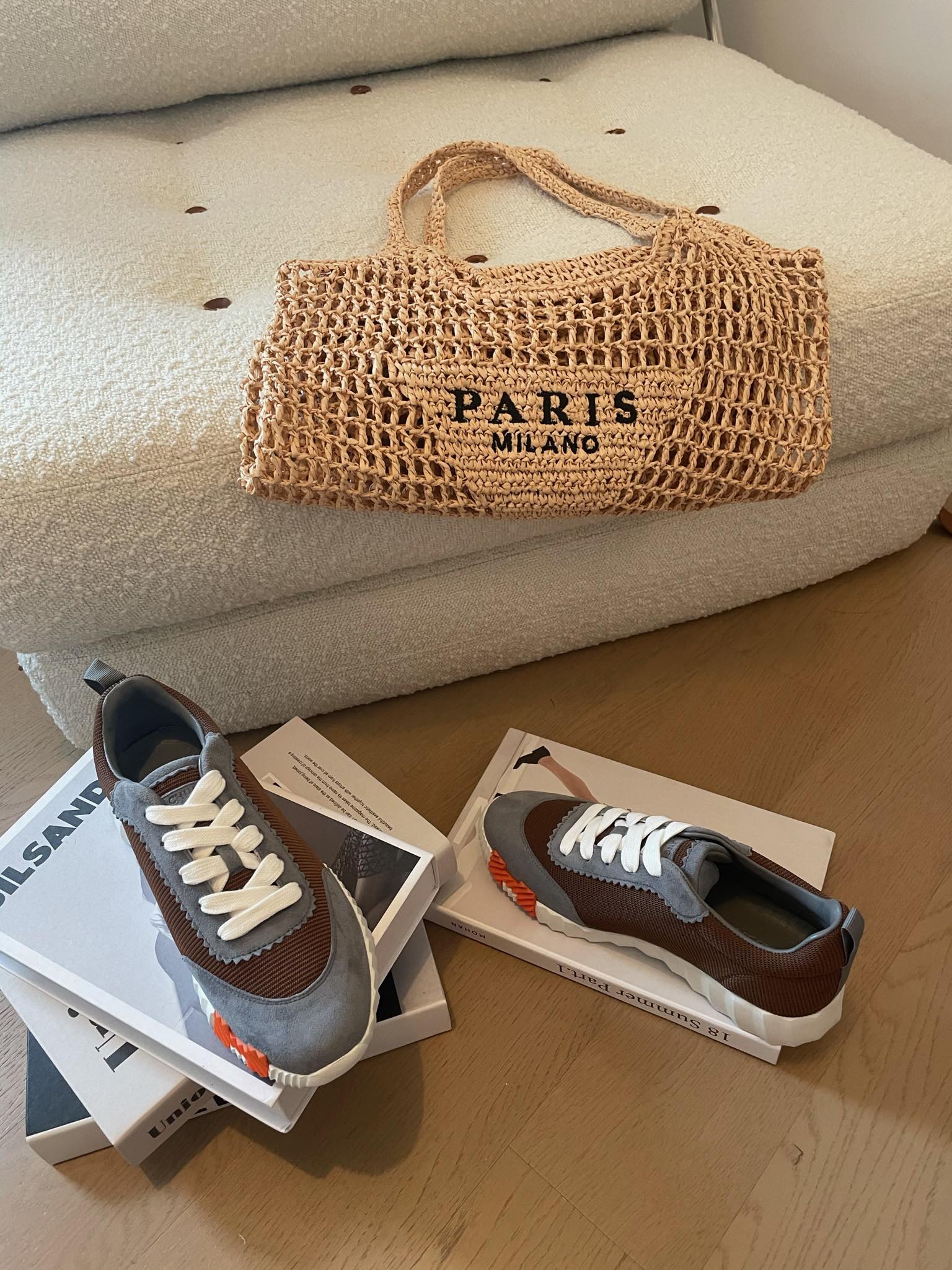 HM Bouncing 35 Sneakers Chocolate Canvas Grey Suede Goatskin H Orange