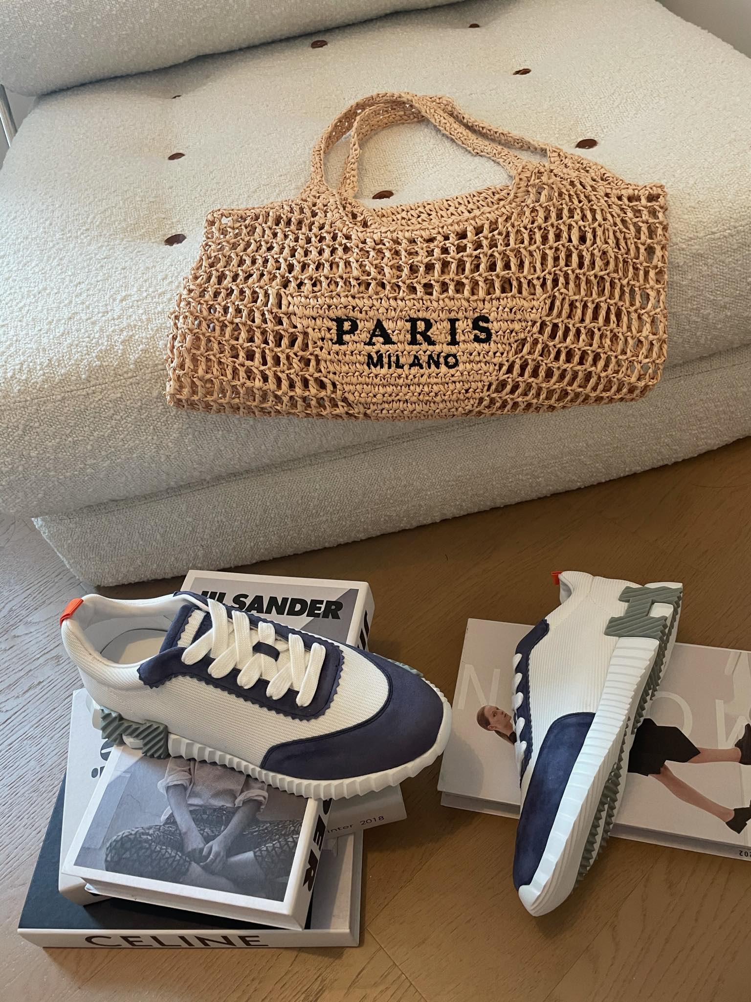 BOUNCING SNEAKERS LIGHT GRAY MIX NAVY CALFSKIN