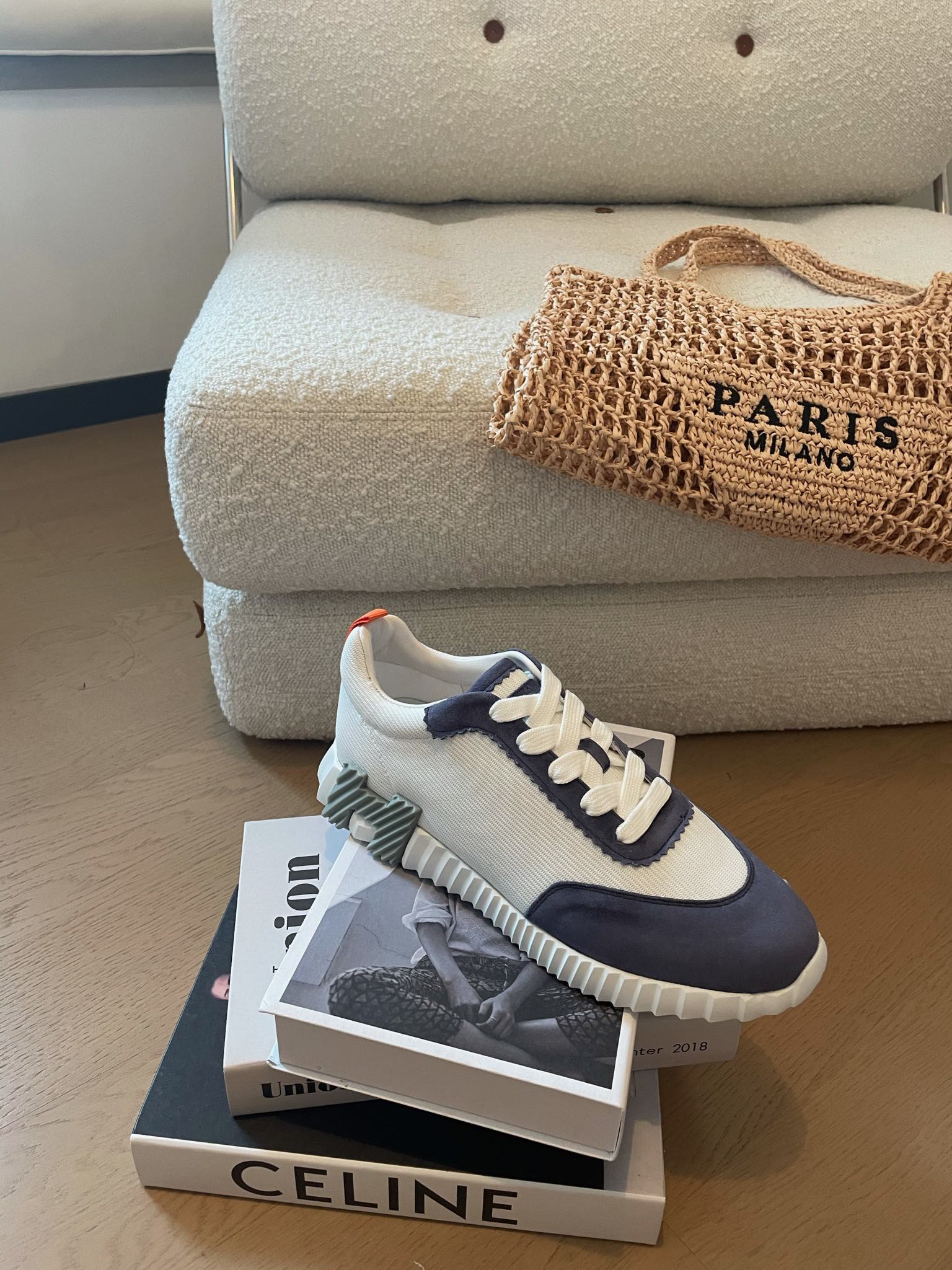 BOUNCING SNEAKERS LIGHT GRAY MIX NAVY CALFSKIN