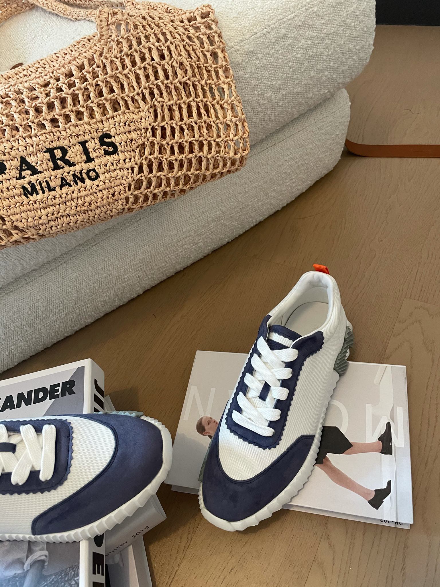 BOUNCING SNEAKERS LIGHT GRAY MIX NAVY CALFSKIN