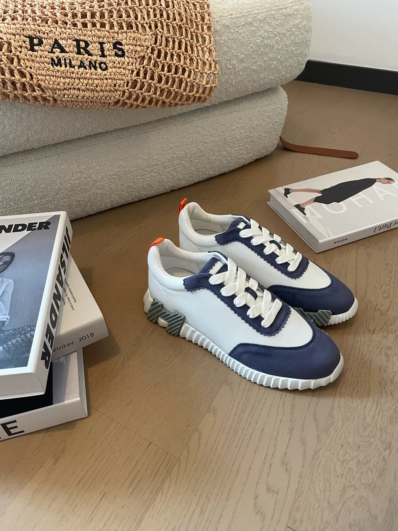 BOUNCING SNEAKERS LIGHT GRAY MIX NAVY CALFSKIN