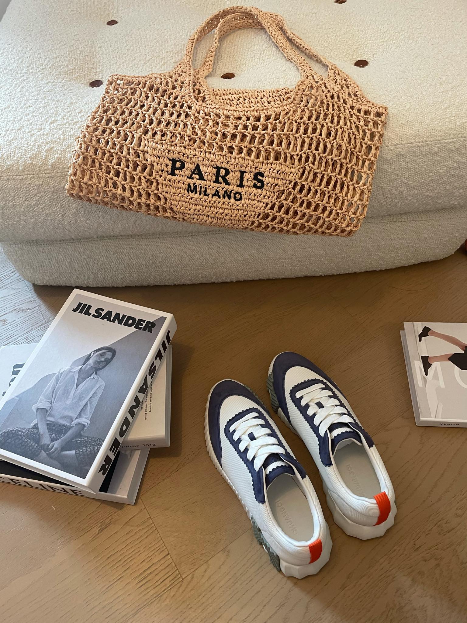 BOUNCING SNEAKERS LIGHT GRAY MIX NAVY CALFSKIN