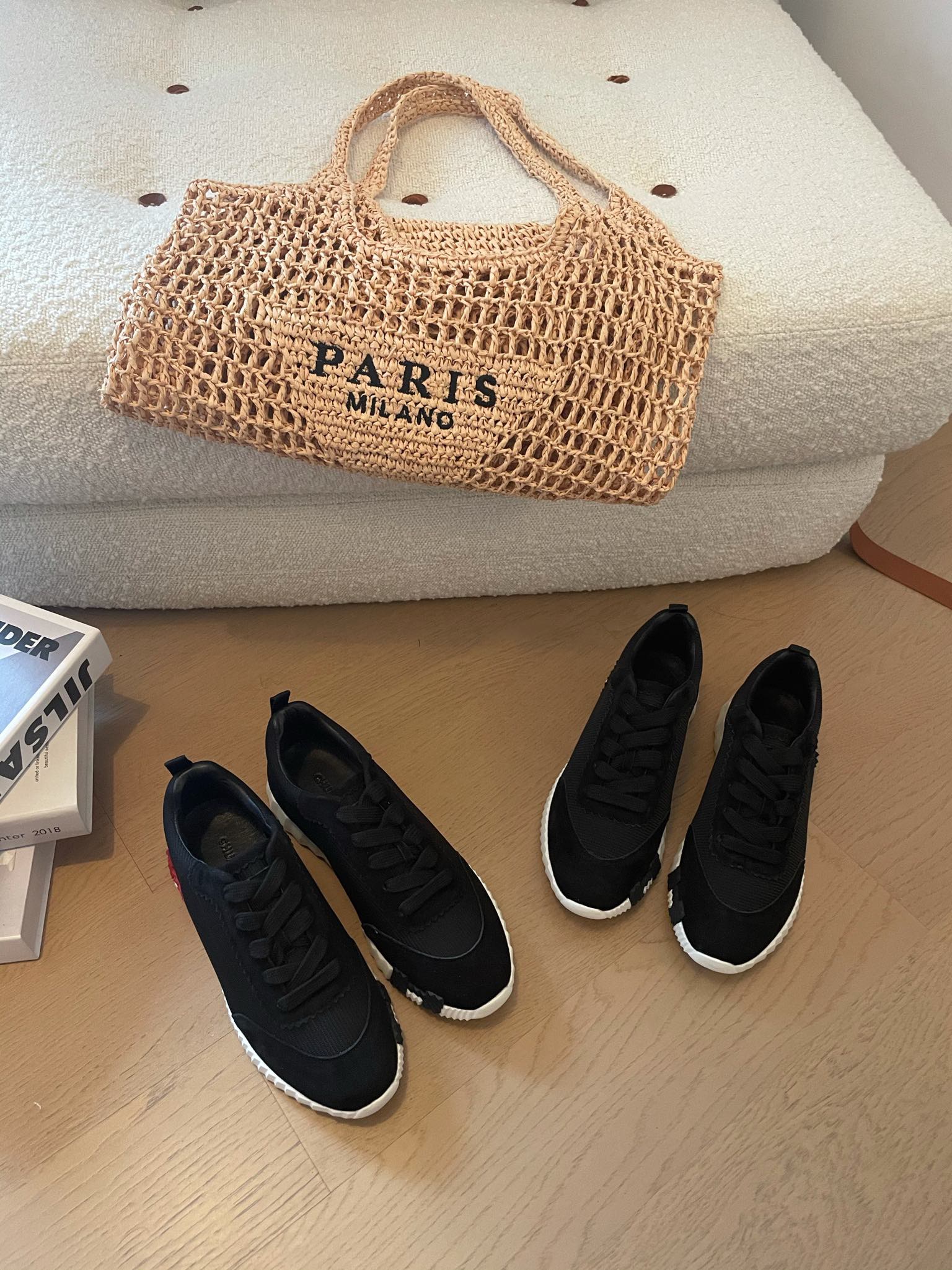 HM Bouncing 35 Sneakers Black Canvas & Suede Goatskin H Burgundy Black