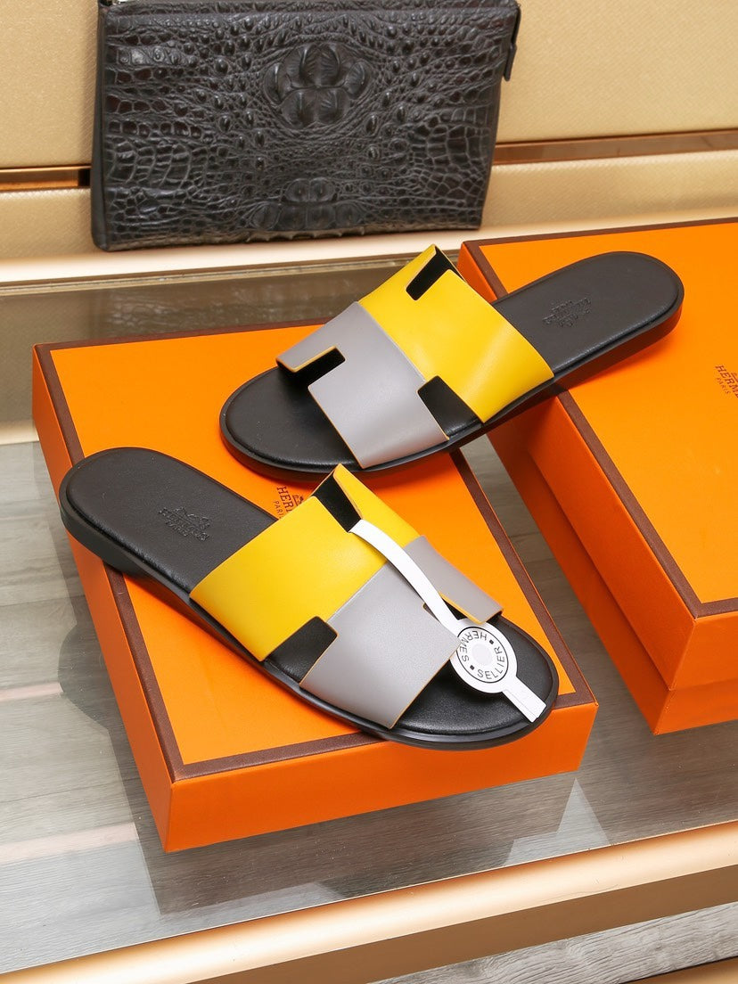 HM Men's Izmir Slide Yellow Grey Cowhide 685831