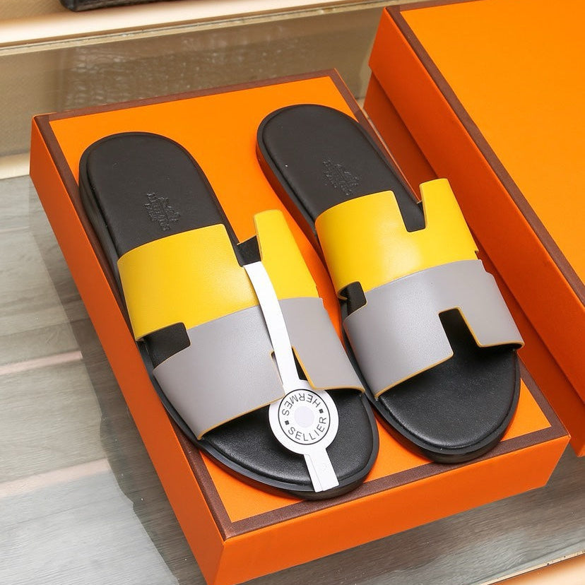 HM Men's Izmir Slide Yellow Grey Cowhide 685831