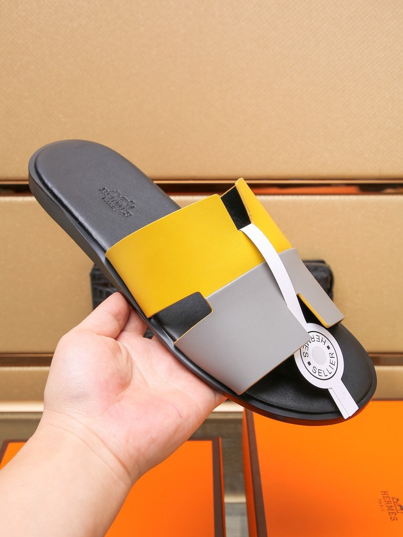 HM Men's Izmir Slide Yellow Grey Cowhide 685831