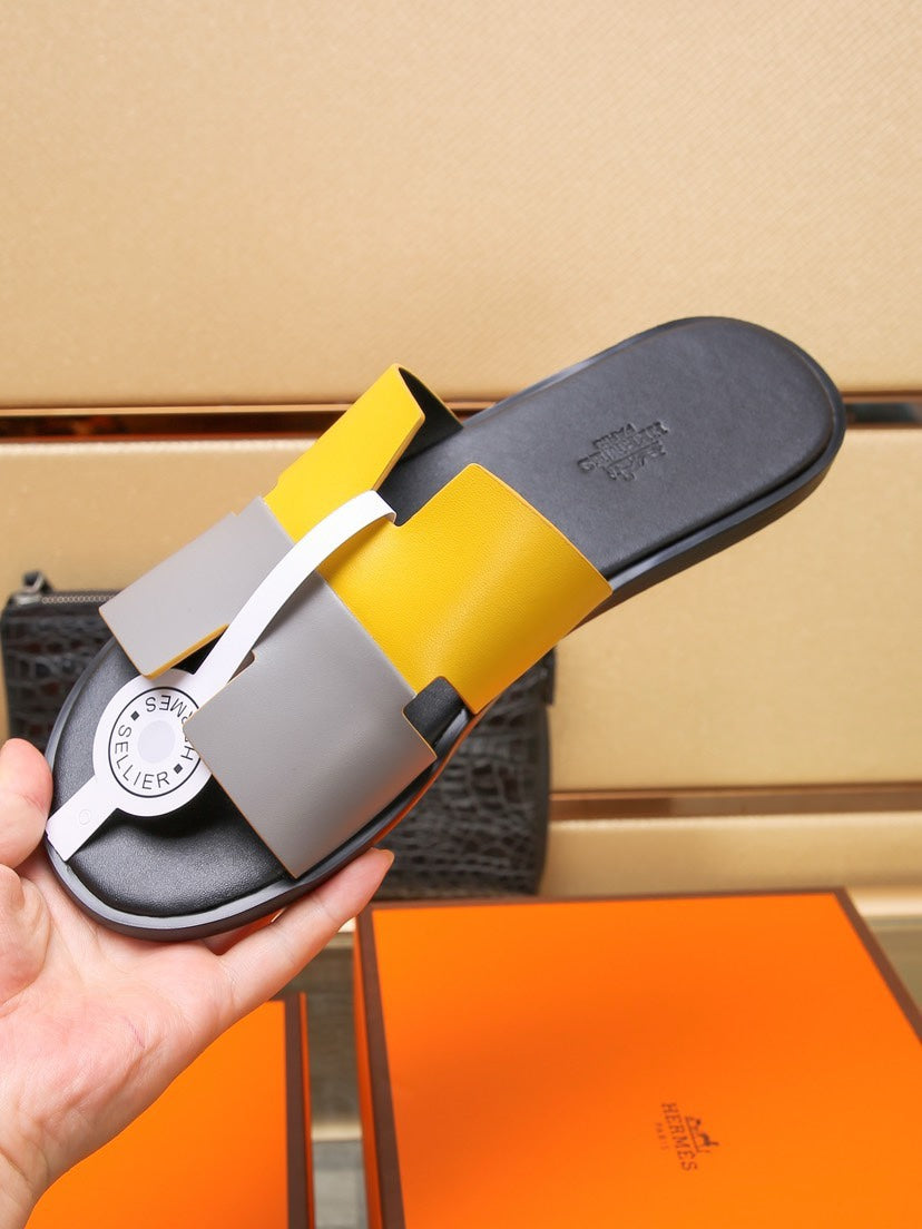 HM Men's Izmir Slide Yellow Grey Cowhide 685831