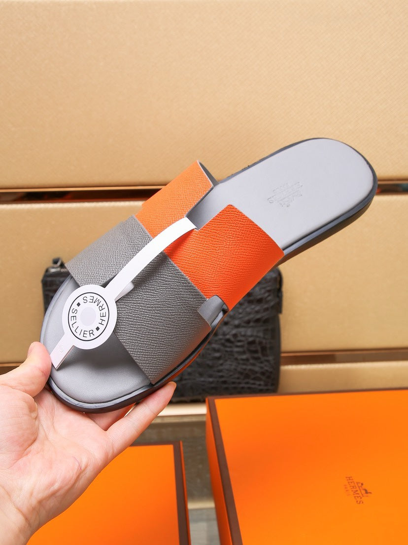 HM Men's Izmir Slide Grey Orange Cowhide 685821