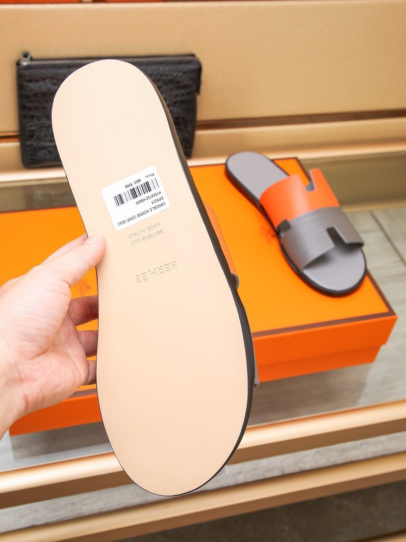 HM Men's Izmir Slide Grey Orange Cowhide 685821