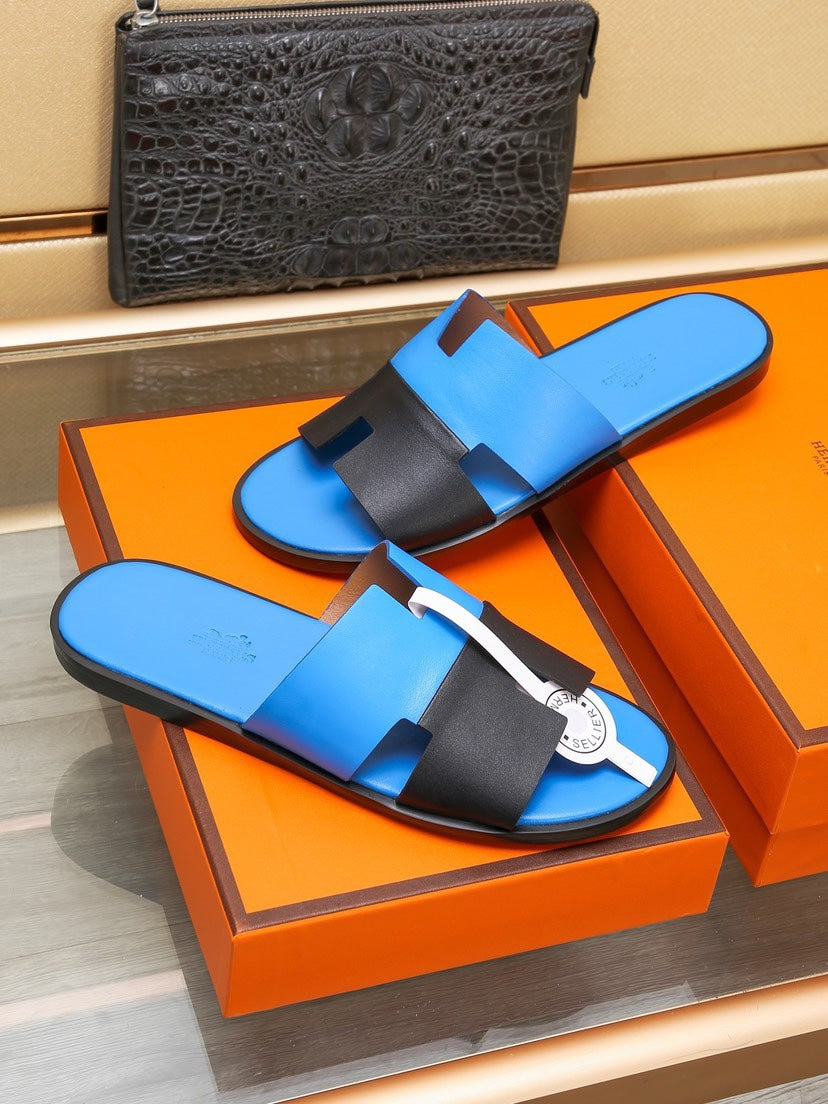 HM Men's Izmir Slide Black Blue Cowhide 685819