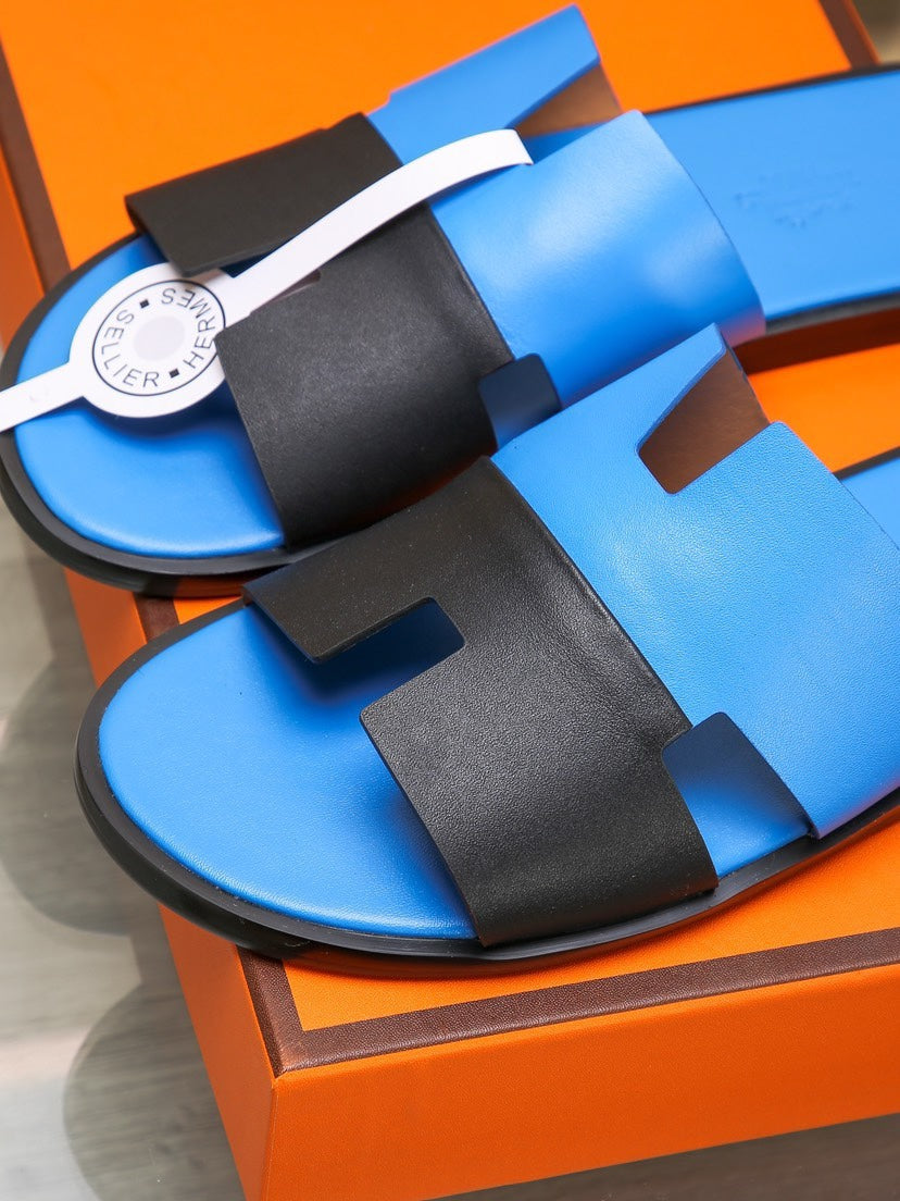 HM Men's Izmir Slide Black Blue Cowhide 685819