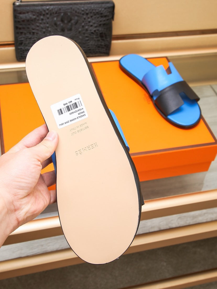 HM Men's Izmir Slide Black Blue Cowhide 685819