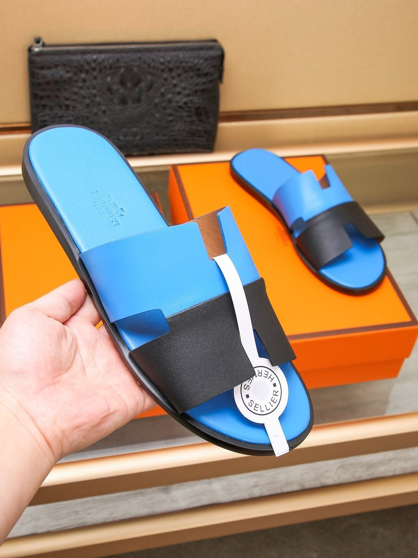 HM Men's Izmir Slide Black Blue Cowhide 685819