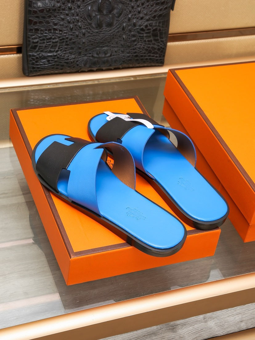 HM Men's Izmir Slide Black Blue Cowhide 685819