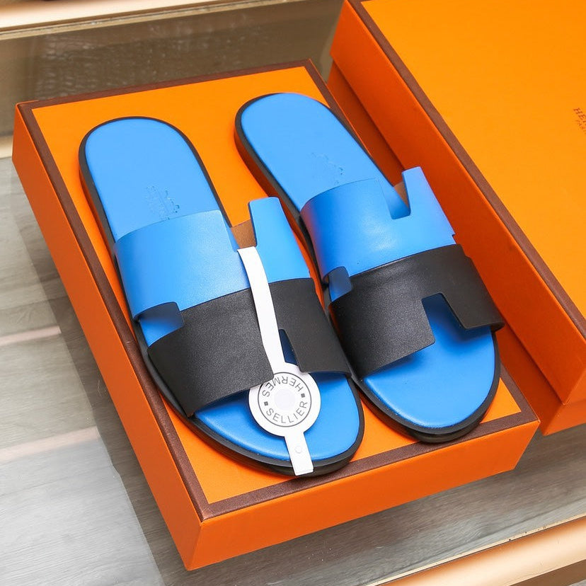 HM Men's Izmir Slide Black Blue Cowhide 685819