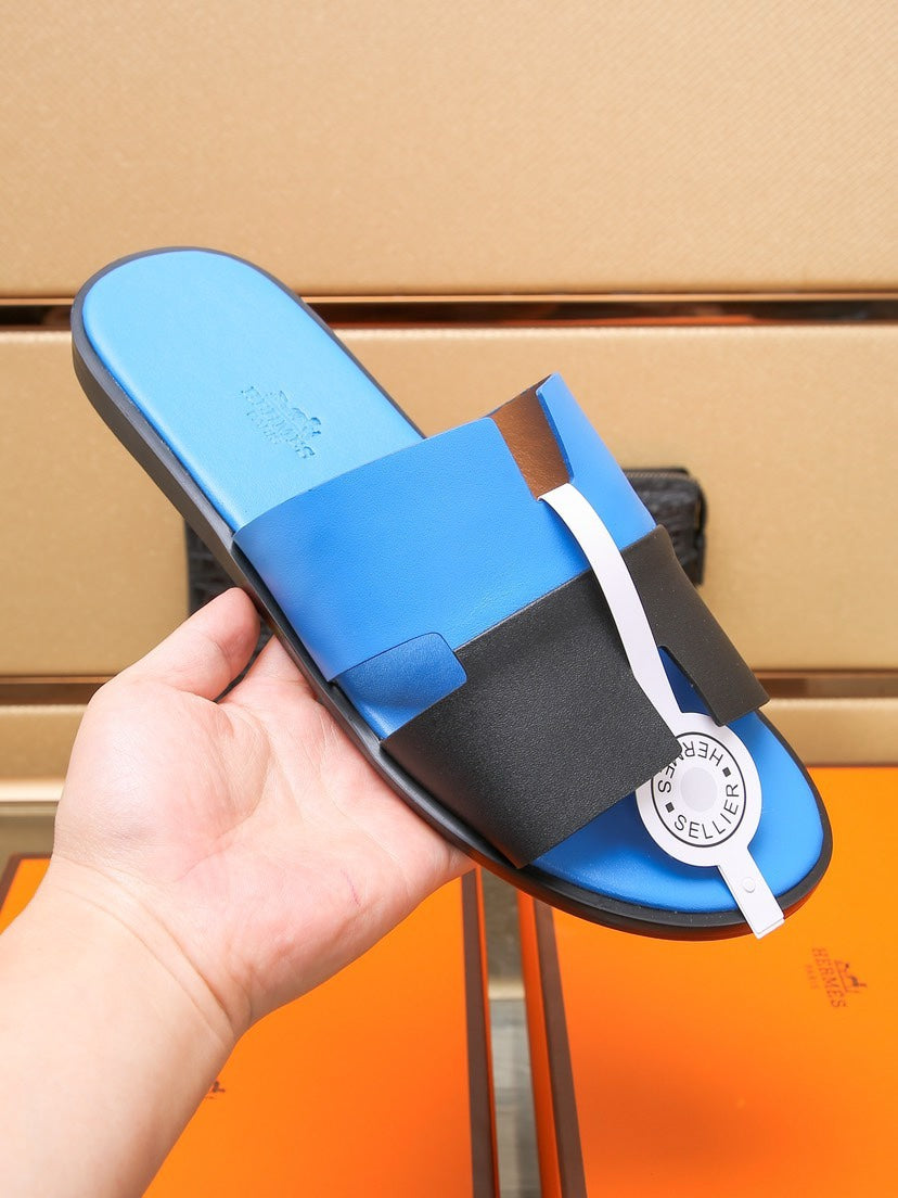 HM Men's Izmir Slide Black Blue Cowhide 685819
