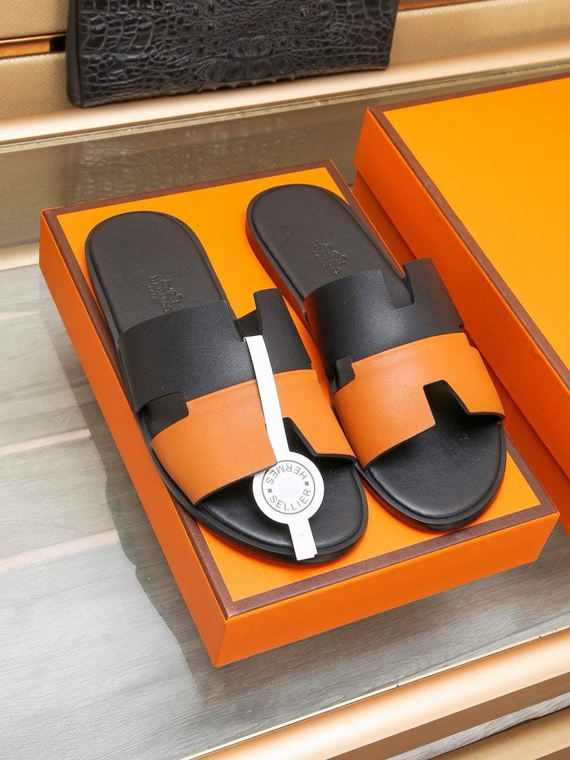 HM Men's Izmir Slide Black Orange Cowhide 685820