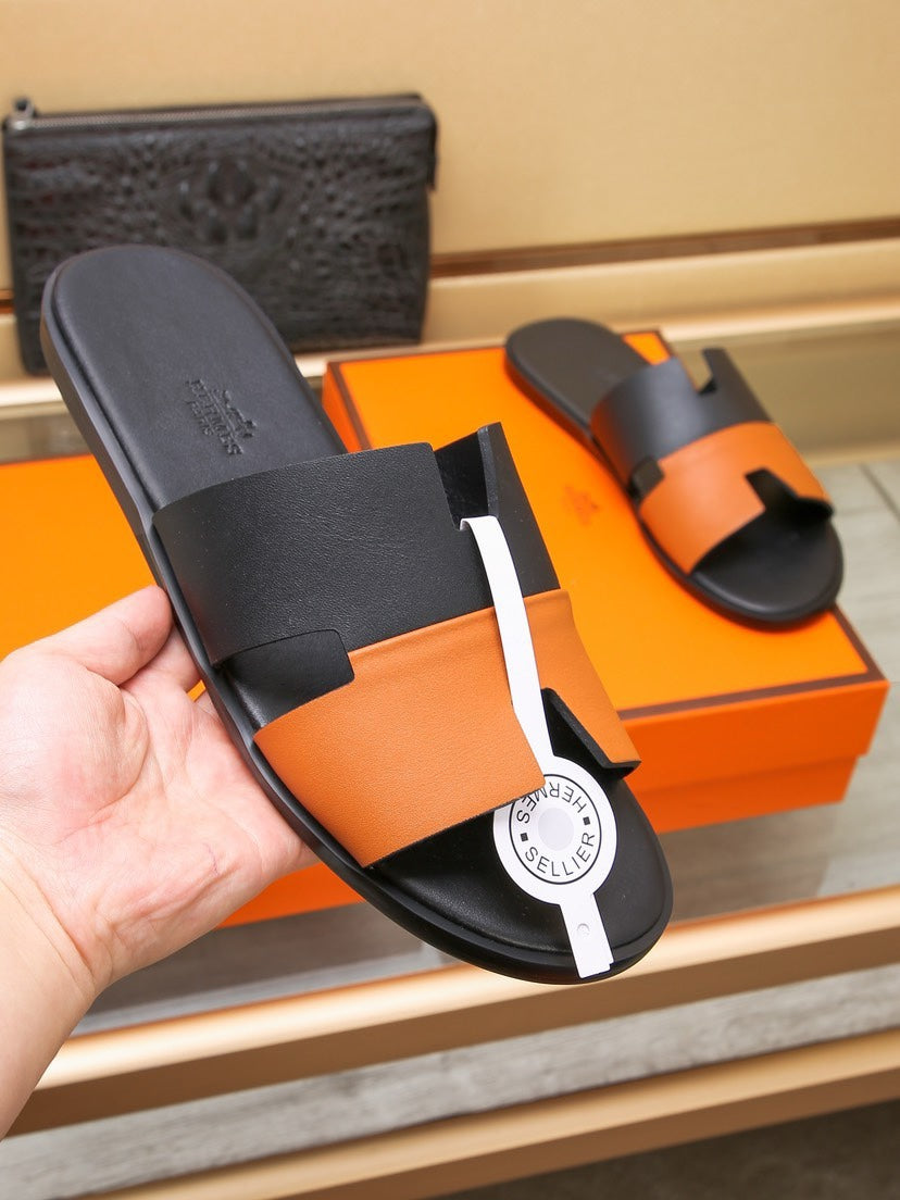 HM Men's Izmir Slide Black Orange Cowhide 685820