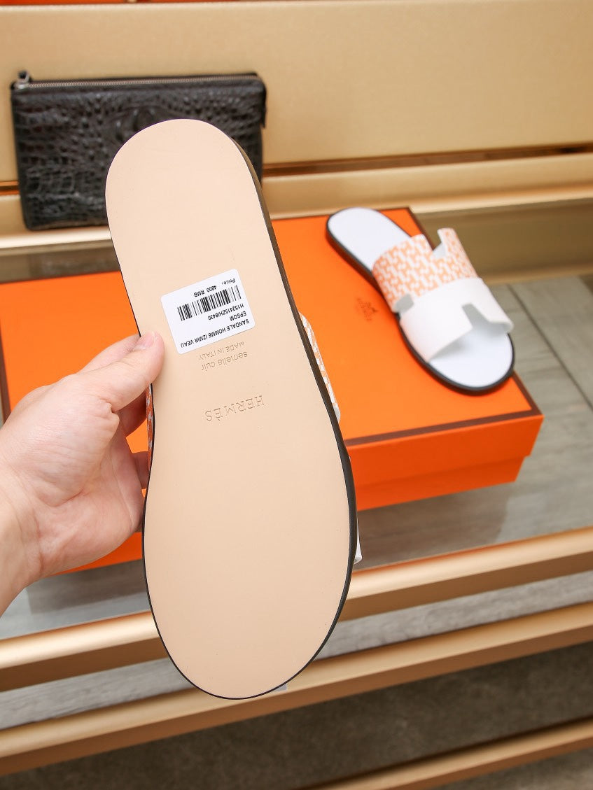 HM Men's Izmir Slide White Orange Cowhide 685827