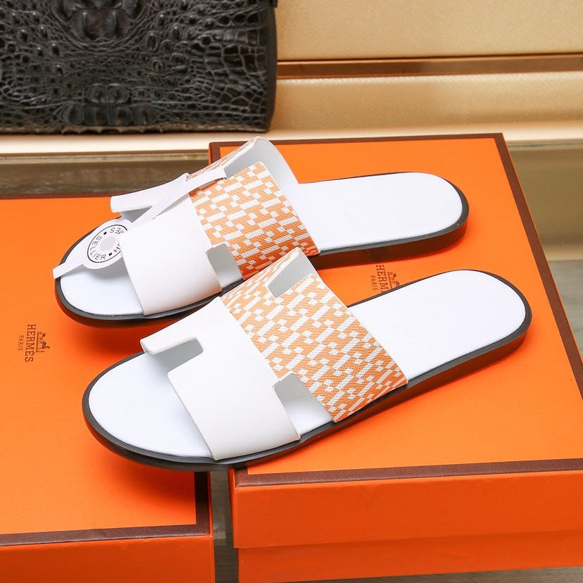 HM Men's Izmir Slide White Orange Cowhide 685827