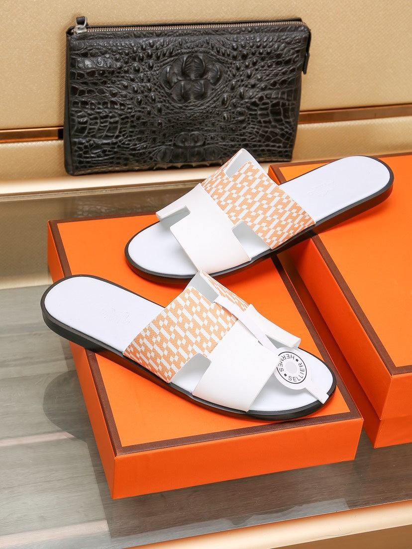 HM Men's Izmir Slide White Orange Cowhide 685827