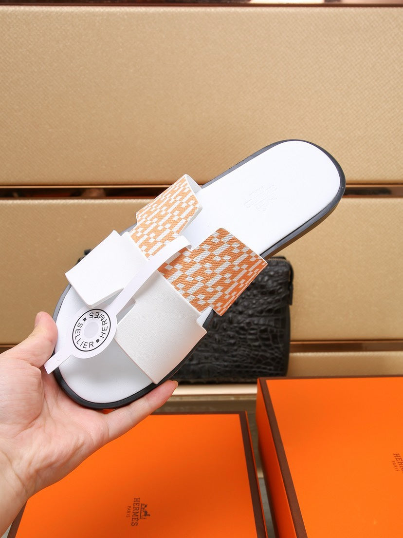 HM Men's Izmir Slide White Orange Cowhide 685827