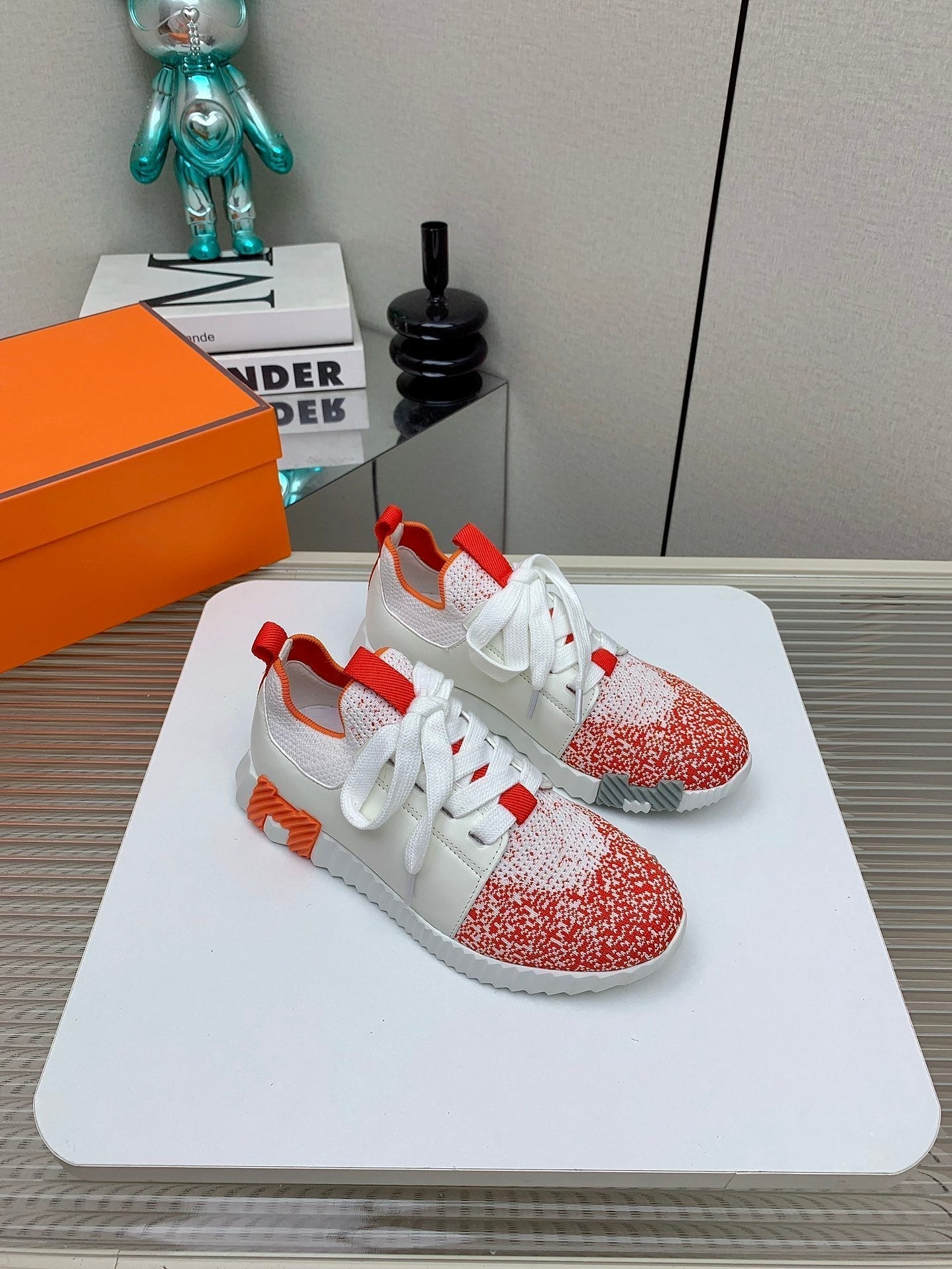 HM Depart Slip-on Sneaker In Red Omber White Woven Fabric 106334