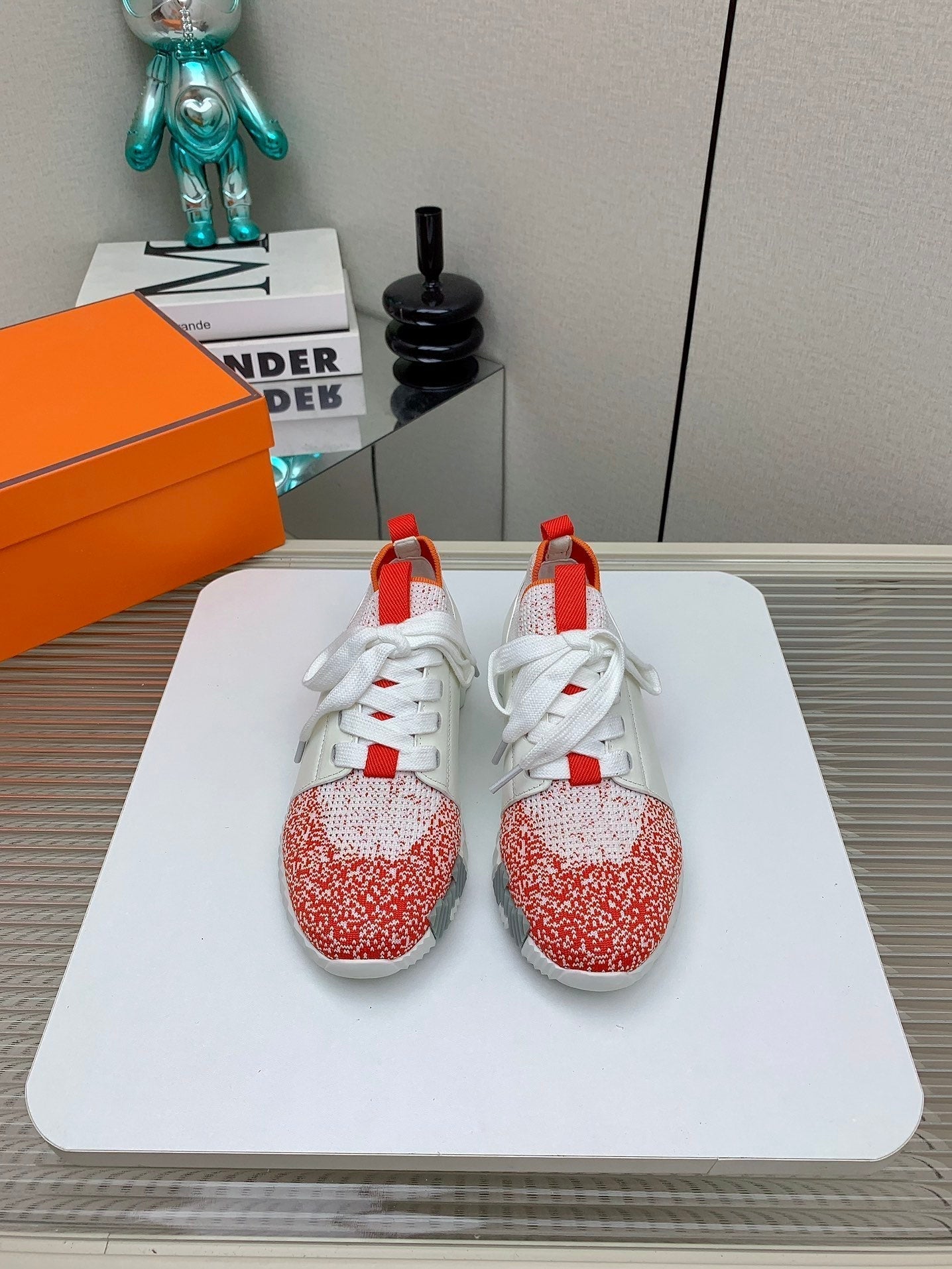 HM Depart Slip-on Sneaker In Red Omber White Woven Fabric 106334