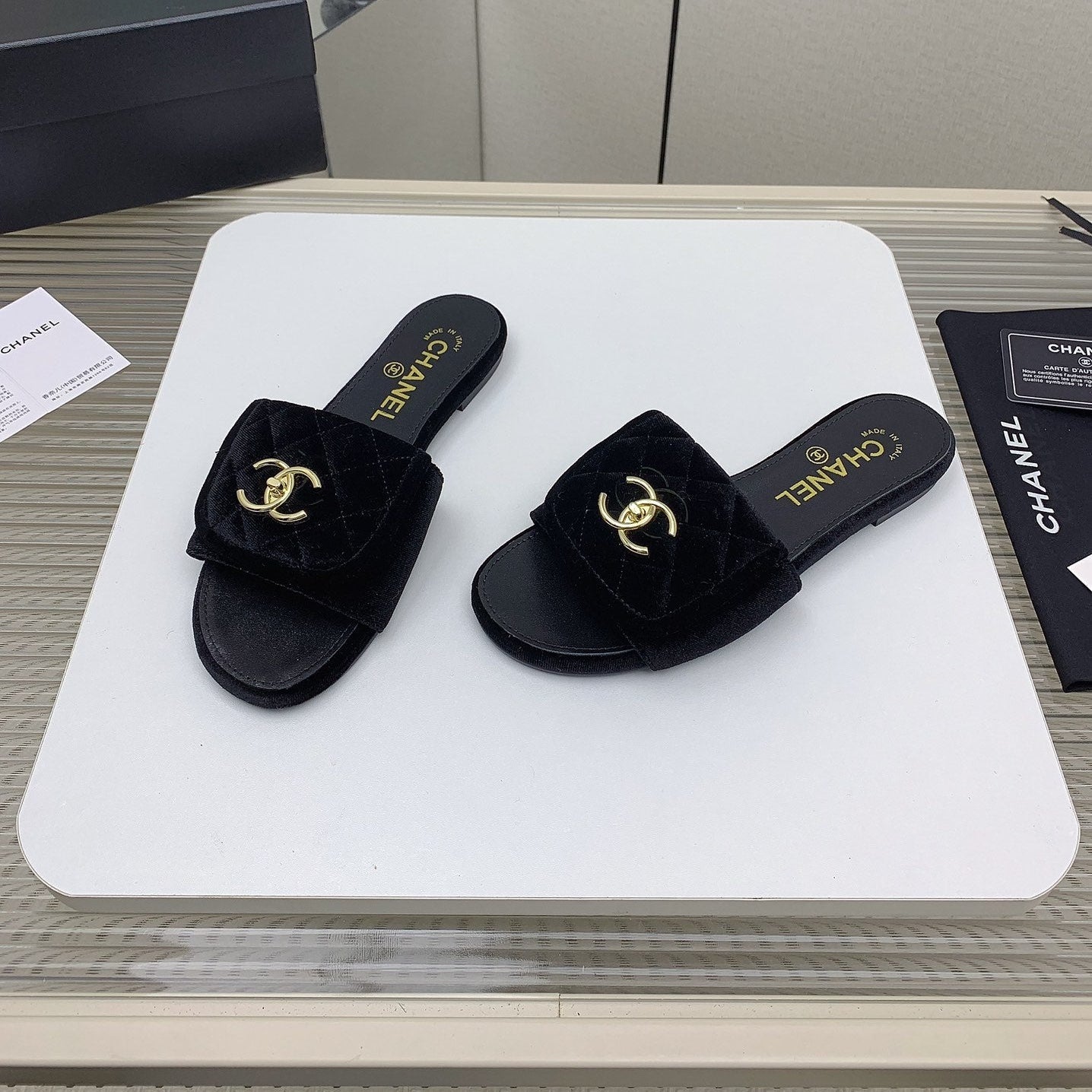 CC Slippers In Black Velvet 148954
