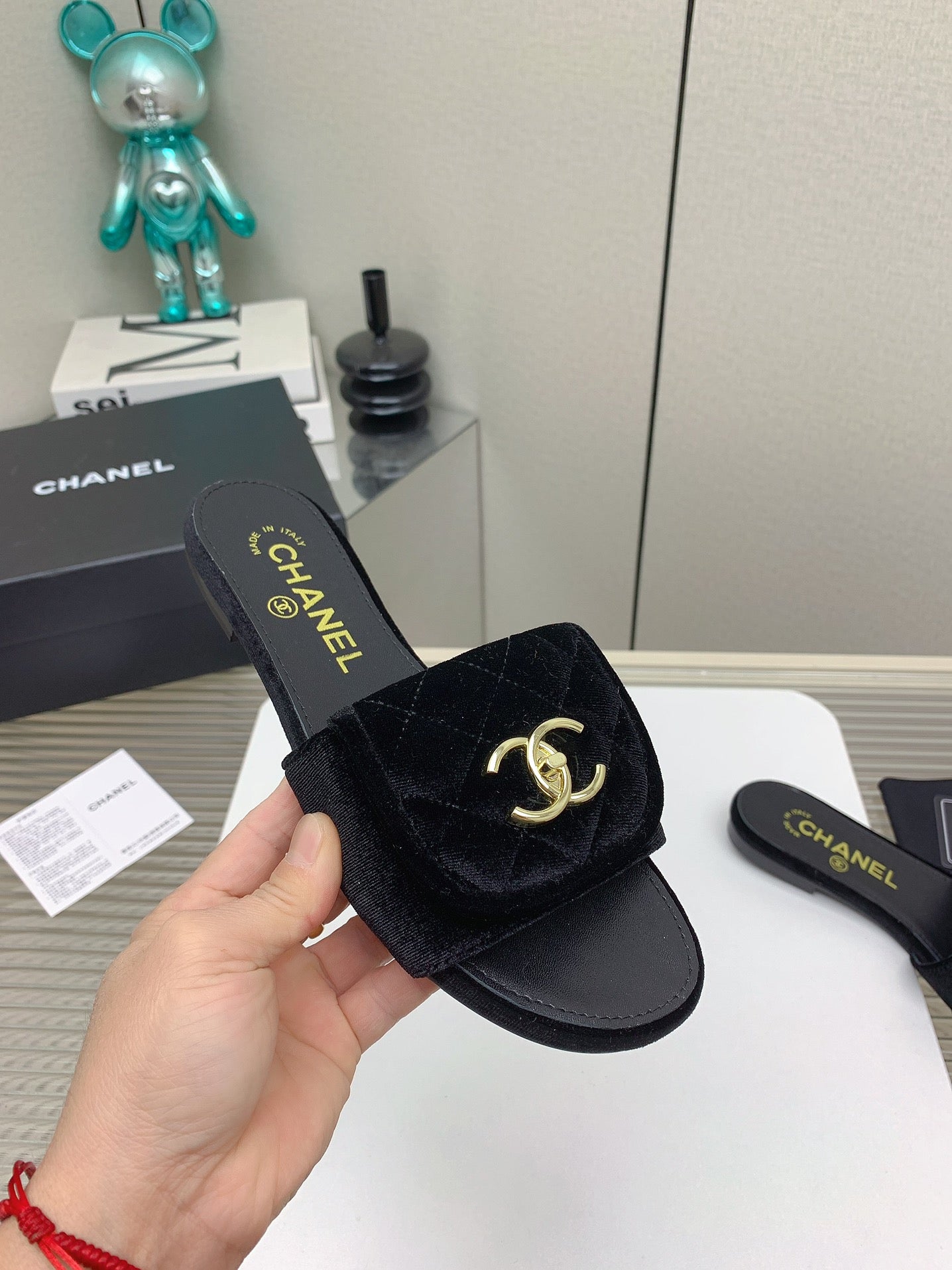 CC Slippers In Black Velvet 148954