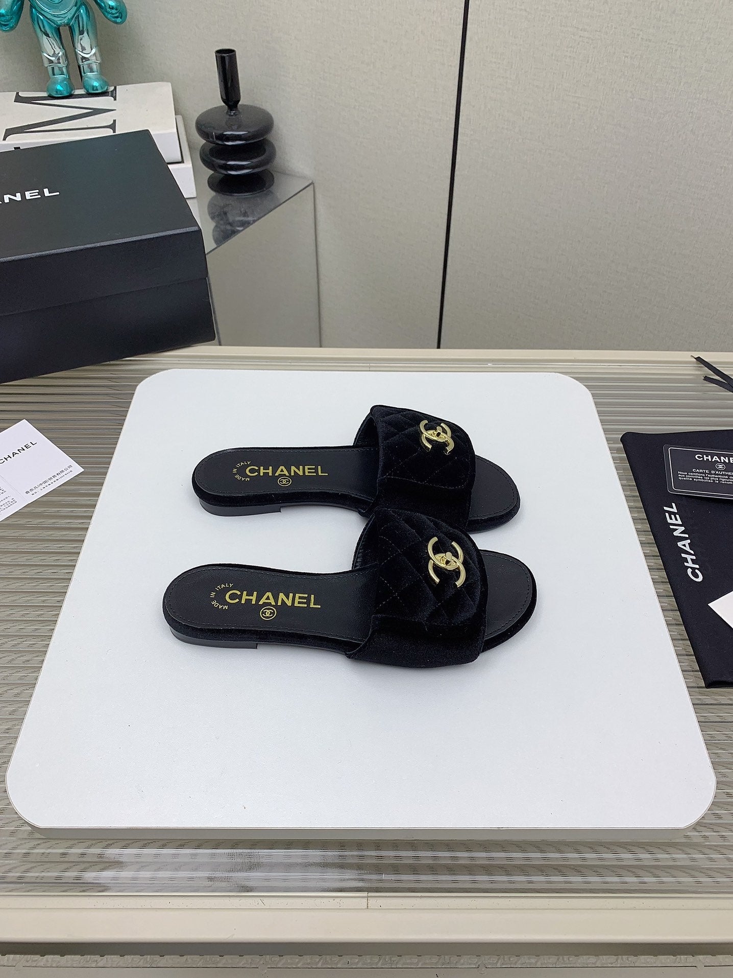 CC Slippers In Black Velvet 148954