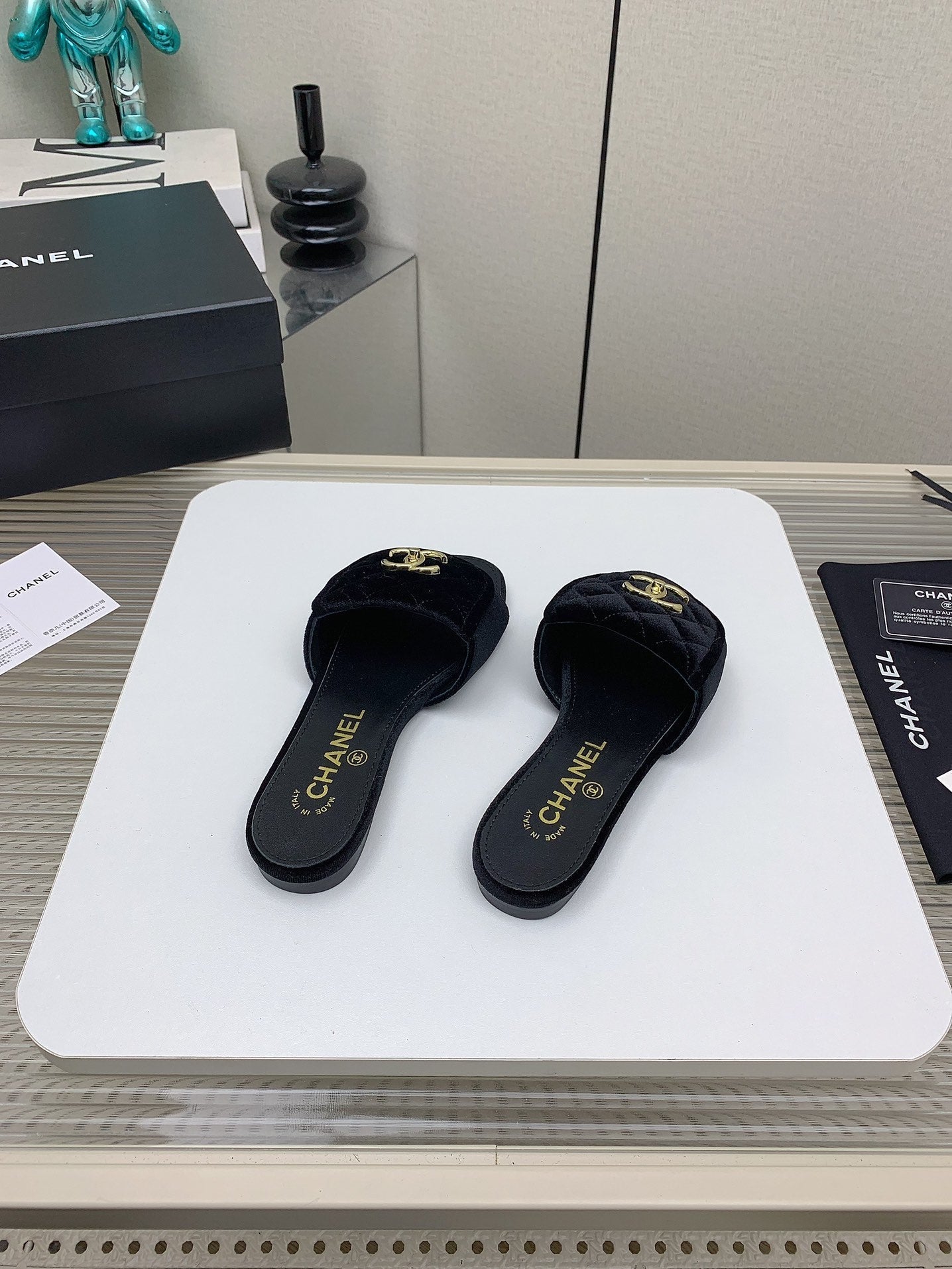 CC Slippers In Black Velvet 148954