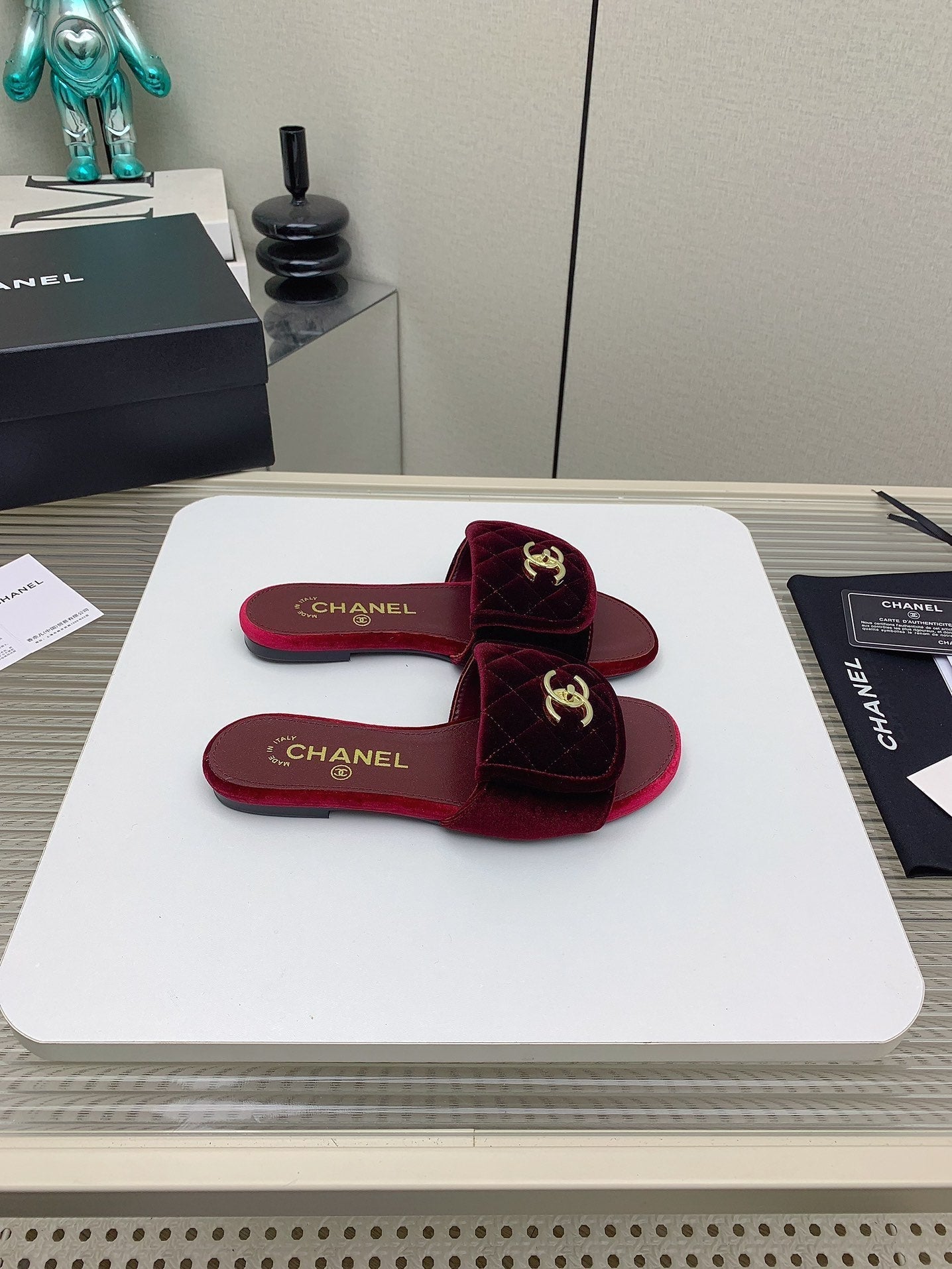 CC Slippers In Dark Red Velvet 148956
